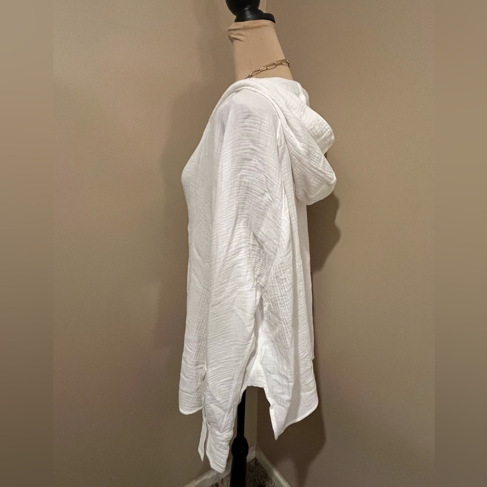 NWT P. Cill Oversized Gauze White Hooded V Neck Top, size M - Picture 3 of 10